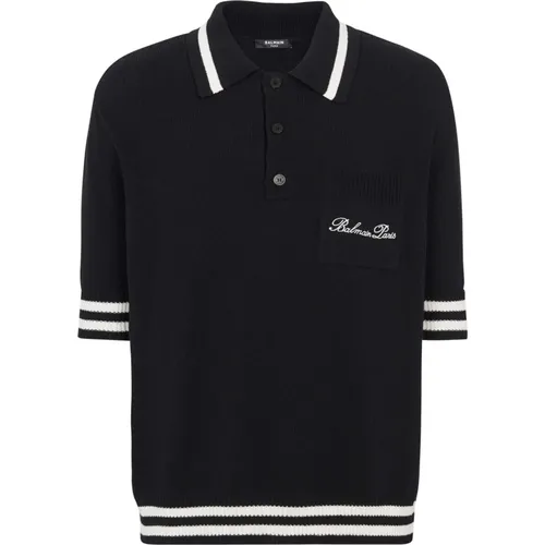 Wool polo shirt with Signature embroidery , male, Sizes: XL - Balmain - Modalova