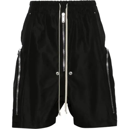Recycelte Schwarze Popeline Shorts mit Plissierten Details - Rick Owens - Modalova