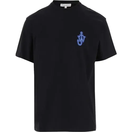 Schwarzes Baumwoll-T-Shirt mit JWA-Logo,Anker Logo Patch T-shirt Schwarz - JW Anderson - Modalova