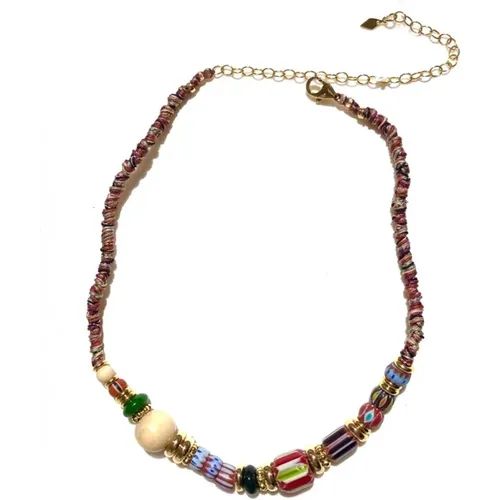 Multicolored Woven Necklace with Vintage Beads and Semi-Precious Stones , female, Sizes: ONE SIZE - Gachon Pothier - Modalova