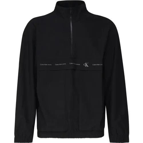 Schwarzer Pullover Hoodless Reißverschluss Logo - Calvin Klein - Modalova