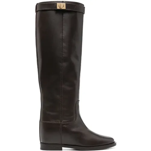 Leather Knee-Length Boots , female, Sizes: 5 UK, 4 1/2 UK, 5 1/2 UK, 4 UK, 6 UK, 7 UK, 3 UK - Via Roma 15 - Modalova