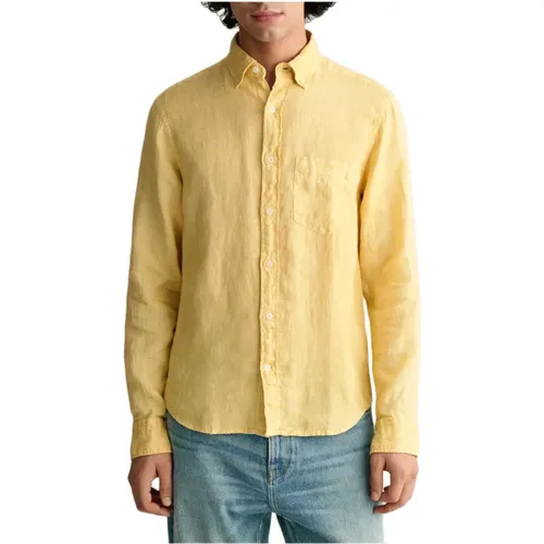 Dyed Linen Shirt , male, Sizes: L, M, S, XL, 3XL, 2XL - Gant - Modalova