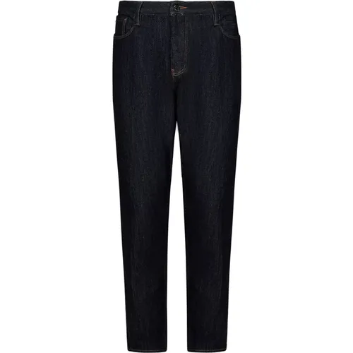 Blaue Slim Fit Jeans mit Adler-Plakette - Emporio Armani - Modalova