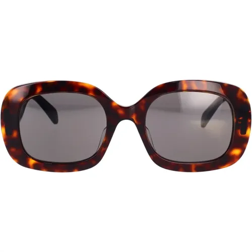 Geometric Sunglasses with Havana Frame and Grey Lenses , female, Sizes: 53 MM - Celine - Modalova