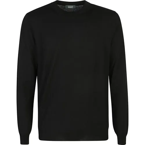 Schwarzer Rundhalsausschnitt Langarm Pullover , Herren, Größe: 2XL - Zanone - Modalova