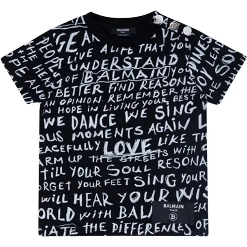 Baumwoll T-Shirt mit Kurzen Ärmeln und All Over Print - Balmain - Modalova