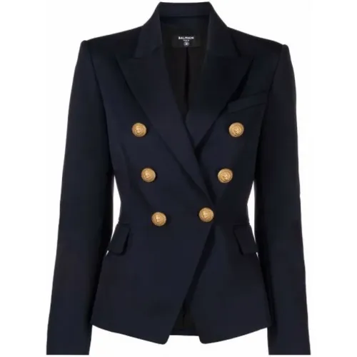 Black Blazer with Gold Crossed Buttoning , female, Sizes: M - Balmain - Modalova