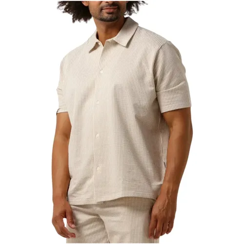 Taupe Seersucker Polo Shirt - Selected Homme - Modalova