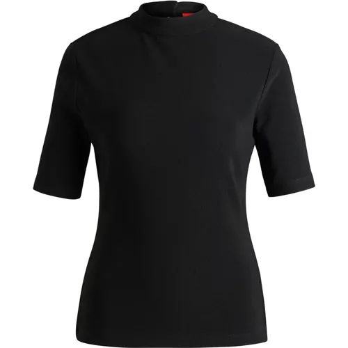 Geripptes Jersey-Top mit Knopf-Details , Damen, Größe: M - Hugo Boss - Modalova