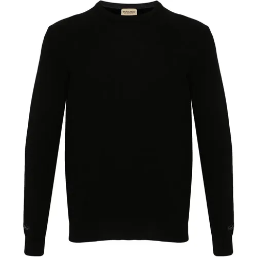 Schwarzer Rippstrick-Crewneck-Pullover - Woolrich - Modalova