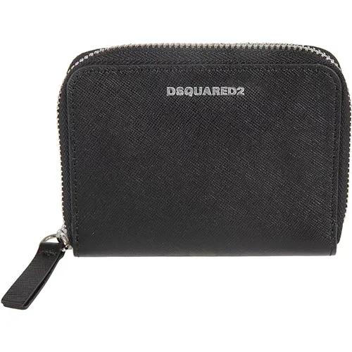 Schwarzes Leder Reißverschlussbrieftasche - Dsquared2 - Modalova