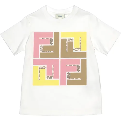 Kinder Weißes T-Shirt Macropuzzled Logo - Fendi - Modalova