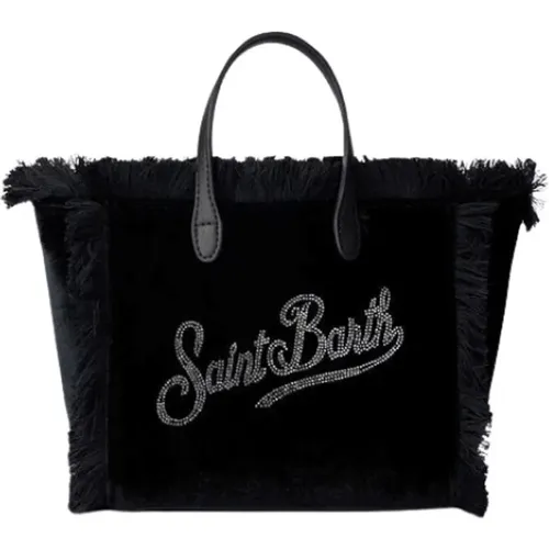 Schwarze Samt Mini Vanity Handtasche mit Strass Logo - MC2 Saint Barth - Modalova