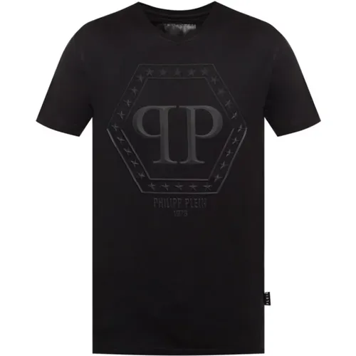 Schwarzes T-Shirt mit Sternenmuster , Herren, Größe: L - Philipp Plein - Modalova