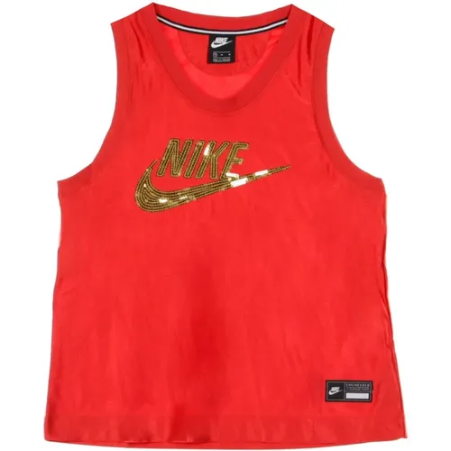 Rotes Metallic Gold Tank Top , Damen, Größe: M - Nike - Modalova