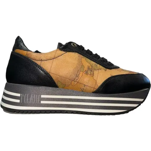 Black platform sneakers with Geo Classic inserts , female, Sizes: 3 UK, 2 UK - Alviero Martini 1a Classe - Modalova