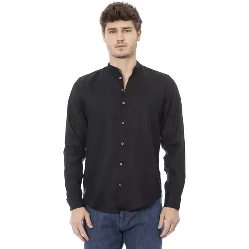 Trendiges Schwarzes Hemd mit Mandarin-Kragen , Herren, Größe: L - Baldinini - Modalova