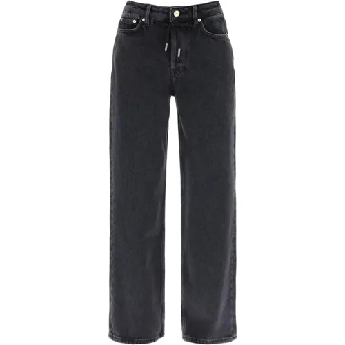 Loose Drawstring Jeans in Black Denim , female, Sizes: W26, W27, W28 - Ganni - Modalova