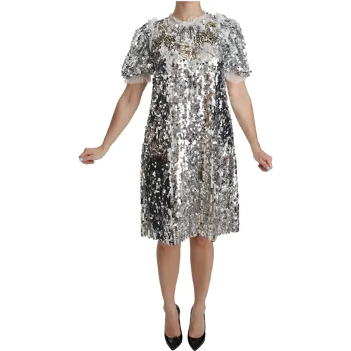 Silbernes Pailletten Kristall Shift Kleid - Dolce & Gabbana - Modalova