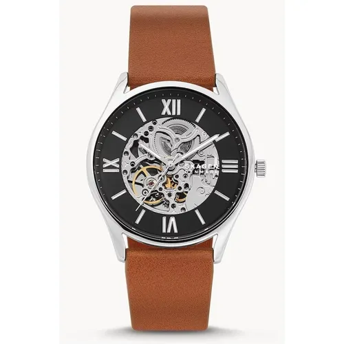 Men's Leather Automatic Watch , unisex, Sizes: ONE SIZE - skagen - Modalova