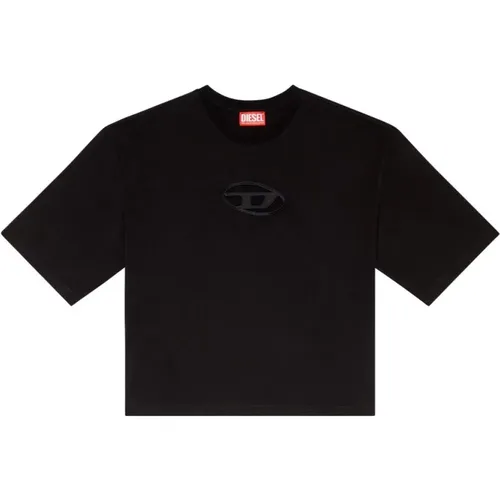 Schwarze T-Shirts und Polos,Kastiges T-Shirt mit D-Stickerei - Diesel - Modalova
