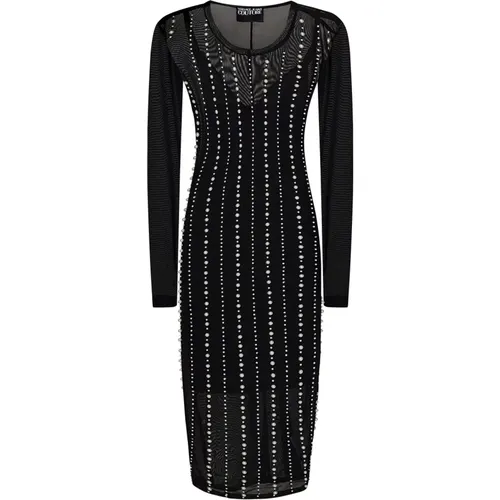 Midi Dress with Faux Pearl Embroidery , female, Sizes: S, 2XS, XS - Versace Jeans Couture - Modalova