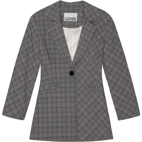 Checkered Fitted Blazer , female, Sizes: M, S - Ganni - Modalova