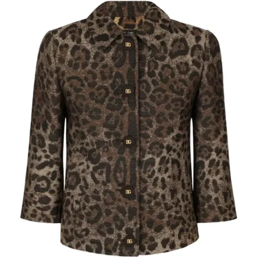 Leopard Jacquard Wolle Kurze Jacke - Dolce & Gabbana - Modalova