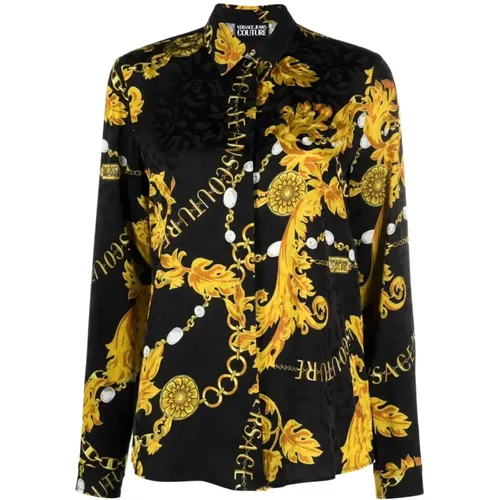 Flower Chain Black Gold Blouse , female, Sizes: 2XS, XS, S - Versace Jeans Couture - Modalova