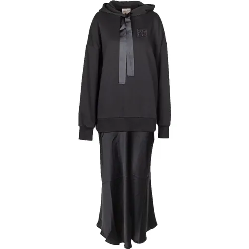 Langes Sweatshirt-Kleid mit Satinrock , Damen, Größe: L - Semicouture - Modalova