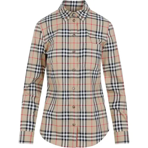 Neutral Checkered Shirt Ss24 , female, Sizes: 3XS - Burberry - Modalova