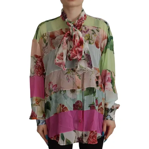 Blumen Patchwork Ascot Kragen Bluse - Dolce & Gabbana - Modalova