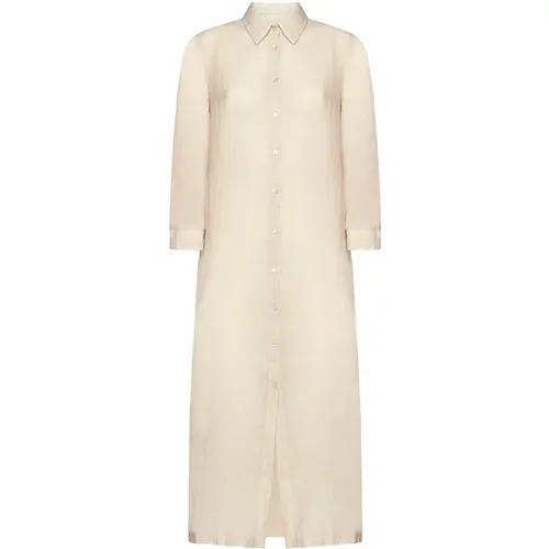 Linen Flax Classic Collar Dress , female, Sizes: M - 120% lino - Modalova