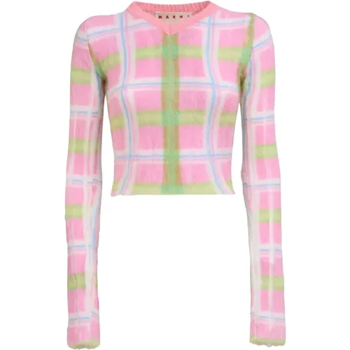 Check Pattern V-Neck Sweater , female, Sizes: XS, S - Marni - Modalova