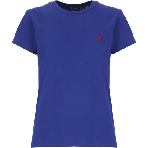 Blaues Baumwoll-T-Shirt mit Iconic Pony , Damen, Größe: S - Ralph Lauren - Modalova