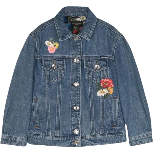 Kinder Blumen Bestickte Jeansjacke - Dolce & Gabbana - Modalova