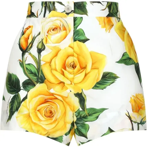 Shorts mit hoher Taille und Rosenmuster , Damen, Größe: XS - Dolce & Gabbana - Modalova