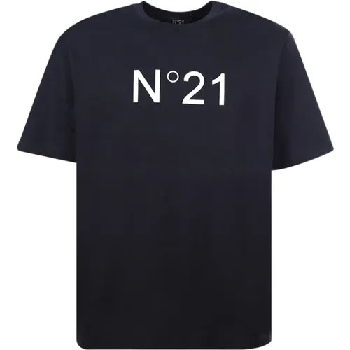 Schwarzes T-Shirt mit Rundhalsausschnitt und kontrastierendem Logo - N21 - Modalova