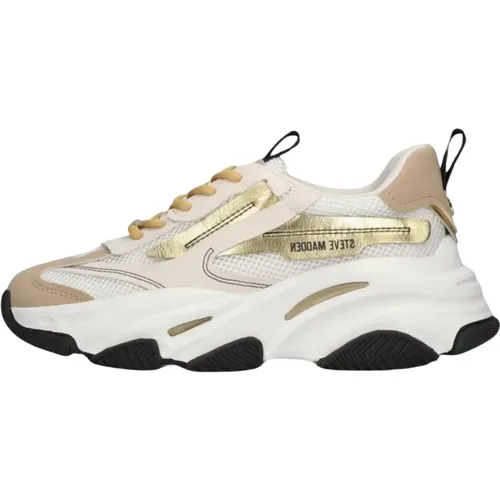 Weiße und Goldene Low-Top-Sneakers , Damen, Größe: 39 EU - Steve Madden - Modalova