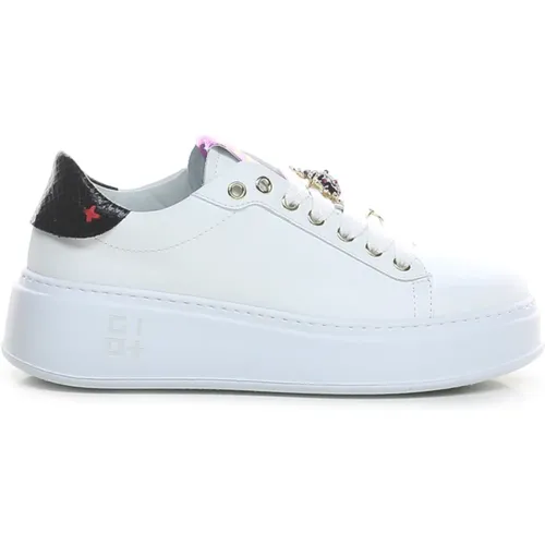 Weiße Multicolor-Ledersneaker mit Schmuckdetails , Damen, Größe: 38 EU - Gio+ - Modalova