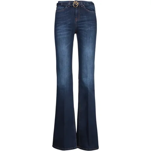 Ausgestellte Blaue Jeans mit Love Birds Schnalle , Damen, Größe: W29 - pinko - Modalova