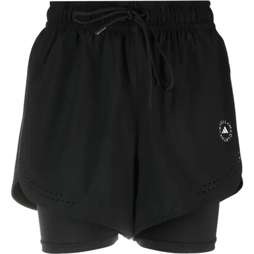 Layered Laufshorts mit perforierten Details , Damen, Größe: M - adidas by stella mccartney - Modalova