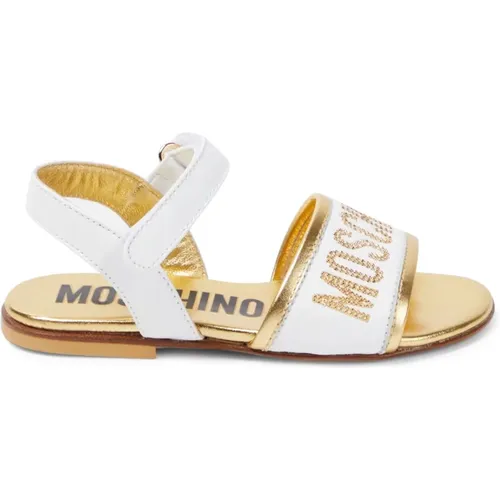 Niedriger Ledersandalen mit Logo-Schriftzug und Strass , Damen, Größe: 36 EU - Moschino - Modalova