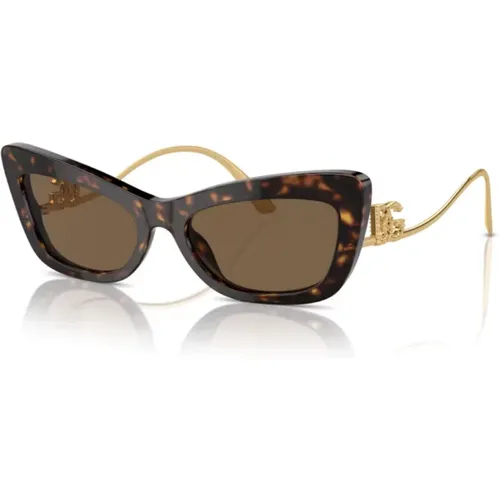 Dunkel Havana/Braune Sonnenbrille , Damen, Größe: 55 MM - Dolce & Gabbana - Modalova