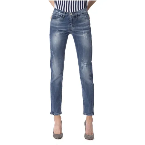 Slim Fit Ripped Jeans mit individuellem Knopf , Damen, Größe: W27 - Frankie Morello - Modalova