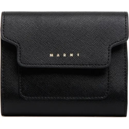 Saffiano Leather Flat Wallet , female, Sizes: ONE SIZE - Marni - Modalova
