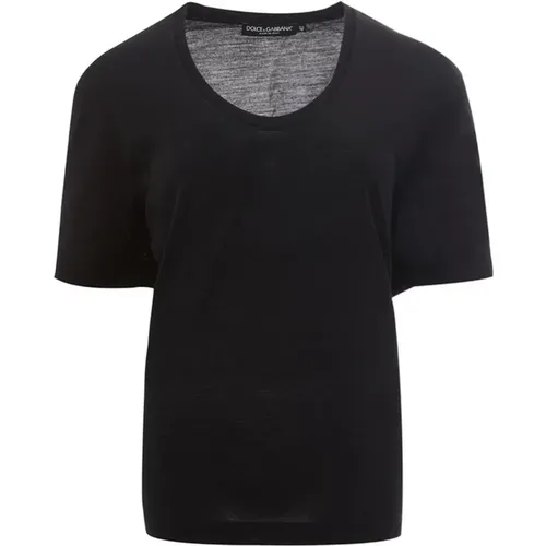 Schwarzes Woll-Regular-Fit-T-Shirt - Dolce & Gabbana - Modalova