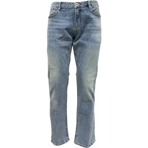 Denim Slim Fit Jeans mit Lederlogo - Emporio Armani - Modalova