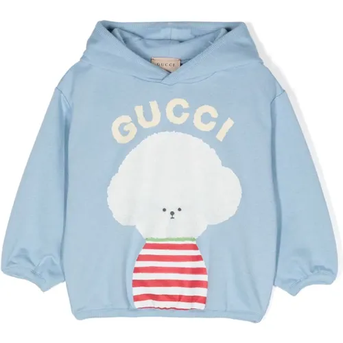 Blauer Baumwollpullover mit Logodruck - Gucci - Modalova